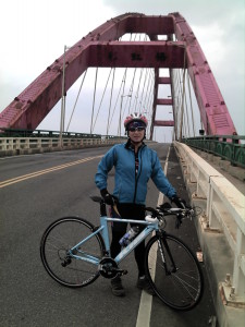 Pei out on a test tri-bike!